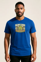 Black Slop Labs graphic T-shirt featuring AI slop humor branding, displayed as a premium unisex casual shirt for AI enthusiasts and professional sloppers.