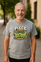 Piece of Slop graphic T-shirt featuring a playful AI slop-themed design on a soft black unisex tee.