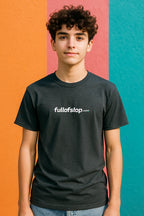 Black FullofSlop.com t-shirt featuring AI slop branding, styled as a comfortable unisex graphic tee for AI enthusiasts and professional prompt engineers.