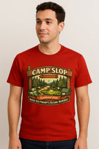Camp Slop graphic T-shirt featuring playful AI-themed humor, shown as a soft unisex apparel option for prompt enthusiasts and professional sloppers.