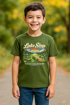 Lake Slop graphic T-shirt featuring humorous AI slop-themed design, displayed as a casual unisex tee for tech and internet humor fans.
