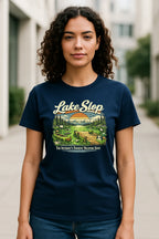 Lake Slop graphic t-shirt featuring humorous AI-inspired wording, shown as a soft unisex tee for fans of internet and prompt culture.