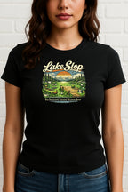Lake Slop graphic T-shirt featuring an AI-inspired humorous design on a soft, casual unisex tee.