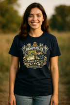 Prompt Police graphic T-shirt featuring an AI-themed joke design on a soft, classic-fit unisex shirt.